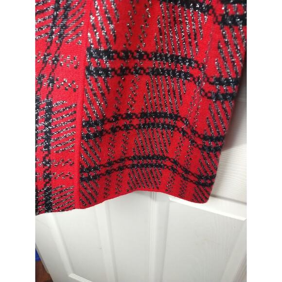 Christina Women's L Sweater Red Plaid Shimmer Pullon 3/4 Sleeve Cardigan - Picture 5 of 8